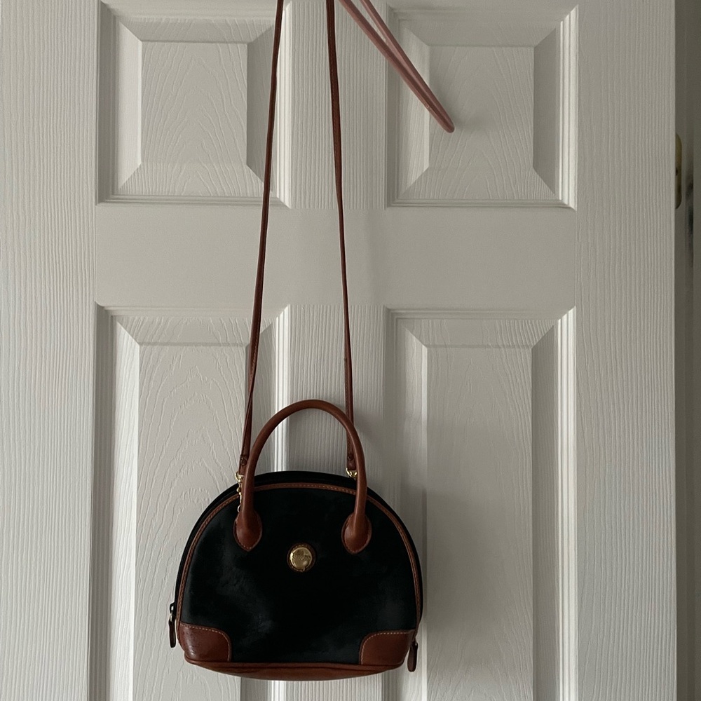 Vintage Carryland purse, Black and Brown Leather-Trim Dome Crossbody Bag